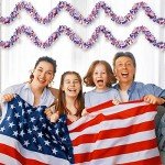 4 Strings Total 26.3 ft American Flag Tinsel Garlands - Each 6.6ft Red White Blue Fringe Garland with USA Flag Hanging Glitter Streamers for 4th of July, Independence Day, Patriotic Party Decorations