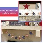 Maxsoins 4th of July Decorations- Retro Wooden Star Banner for 4th of July Decor,Red and White Blue Adorable Patriotic Wood Garland for Fireplace Mantel Walls