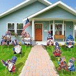 Jetec 8 Pieces 4th of July Yard Sign Independence Outdoor Lawn Decor Patriotic Waterproof Plastic Sign Decorative Holiday Gnomes Yard Sign with 16 Stakes for Holiday Garden Decor