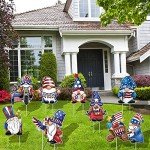 Jetec 8 Pieces 4th of July Yard Sign Independence Outdoor Lawn Decor Patriotic Waterproof Plastic Sign Decorative Holiday Gnomes Yard Sign with 16 Stakes for Holiday Garden Decor