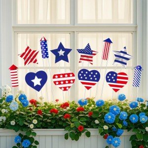 Iceyyyy 12 Pcs Patriotic Plant Stakes-15 Inch Independence Day Garden Stake-4th of July American Yard Sign for Planter Pot Lawn Pathway Indoor Outdoor Decor
