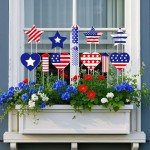 Iceyyyy 12 Pcs Patriotic Plant Stakes-15 Inch Independence Day Garden Stake-4th of July American Yard Sign for Planter Pot Lawn Pathway Indoor Outdoor Decor