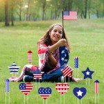 Iceyyyy 12 Pcs Patriotic Plant Stakes-15 Inch Independence Day Garden Stake-4th of July American Yard Sign for Planter Pot Lawn Pathway Indoor Outdoor Decor