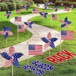 4th of July Decorations - Fourth of July Deals - 36 Patriotic Stars and Stripes Pinwheels & Flags - 4th of July Decor Accessories Outdoor for Independence Day Parade Table Party Supplies Home Yard Garden
