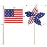 4th of July Decorations - Fourth of July Deals - 36 Patriotic Stars and Stripes Pinwheels & Flags - 4th of July Decor Accessories Outdoor for Independence Day Parade Table Party Supplies Home Yard Garden