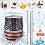4 Pieces 4th of July USA Patriotic Wine Tumbler with Lid Straw Brush American Flag Stars Stripes Travel Mug 12 oz Vacuum Insulated Stainless Steel Coffee Mug for Memorial Independence Day Veteran