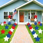 Nuanchu 30 Pieces Independence Day Signs Patriotic Stars Red Blue and White Yard Signs Outdoor Lawn Pathway Decorative Waterproof Corrugated Plastic Decor with Stakes for 4th of July Memorial Day