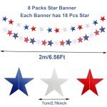 8 Strands Patriotic Star Garland Streamers Banner 4th of July Decorations Red White and Blue Garland Patriotic Decorations Memorial Day Veterans Day Labor Day Decor