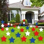 Nuanchu 30 Pieces Independence Day Signs Patriotic Stars Red Blue and White Yard Signs Outdoor Lawn Pathway Decorative Waterproof Corrugated Plastic Decor with Stakes for 4th of July Memorial Day