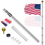 Wphold 20FT Telescopic Flag Pole Kit: Extra Thick Aluminum Outdoor Flagpole, Silver Heavy Duty Flag Poles for Outside House with 3x5 American Flag