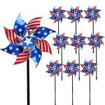 Hausse 10 Pack Reflective Pinwheels Patriotic Decorations, American Flag on Stick Wind Spinner with Stake for Independence Day, Memorial Day July of 4th Party Supplies, Scare Birds Repellent Devices