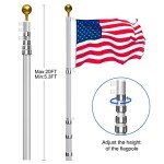 Wphold 20FT Telescopic Flag Pole Kit: Extra Thick Aluminum Outdoor Flagpole, Silver Heavy Duty Flag Poles for Outside House with 3x5 American Flag