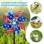Hausse 10 Pack Reflective Pinwheels Patriotic Decorations, American Flag on Stick Wind Spinner with Stake for Independence Day, Memorial Day July of 4th Party Supplies, Scare Birds Repellent Devices