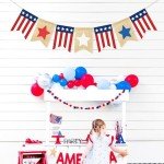 VILIFEVER Red White and Blue Star Banner 4th of July Decorations, American Independence Day Stripe Bunting USA Flag Garland Patriotic Decorations Parade Floats Party Decor
