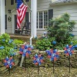 Hausse 10 Pack Reflective Pinwheels Patriotic Decorations, American Flag on Stick Wind Spinner with Stake for Independence Day, Memorial Day July of 4th Party Supplies, Scare Birds Repellent Devices