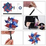 Hausse 10 Pack Reflective Pinwheels Patriotic Decorations, American Flag on Stick Wind Spinner with Stake for Independence Day, Memorial Day July of 4th Party Supplies, Scare Birds Repellent Devices
