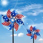 Hausse 10 Pack Reflective Pinwheels Patriotic Decorations, American Flag on Stick Wind Spinner with Stake for Independence Day, Memorial Day July of 4th Party Supplies, Scare Birds Repellent Devices