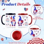 Funnymoom 2 Pack Ceramic Gnome Coffee Mugs with Handles 12 oz Gnome Cups Gifts for Gnome Lovers for for Latte, Hot Tea, Cappuccino, Mocha, Cocoa (Red,Blue,Independence Day)