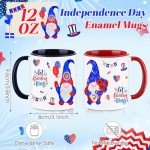 Funnymoom 2 Pack Ceramic Gnome Coffee Mugs with Handles 12 oz Gnome Cups Gifts for Gnome Lovers for for Latte, Hot Tea, Cappuccino, Mocha, Cocoa (Red,Blue,Independence Day)