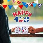 Funnymoom 2 Pack Ceramic Gnome Coffee Mugs with Handles 12 oz Gnome Cups Gifts for Gnome Lovers for for Latte, Hot Tea, Cappuccino, Mocha, Cocoa (Red,Blue,Independence Day)