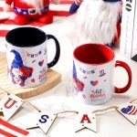 Funnymoom 2 Pack Ceramic Gnome Coffee Mugs with Handles 12 oz Gnome Cups Gifts for Gnome Lovers for for Latte, Hot Tea, Cappuccino, Mocha, Cocoa (Red,Blue,Independence Day)