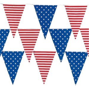 100 Ft. x 18" Stars & Stripes Patriotic USA Plastic Pennant Hanging Banner Decoration, Great for Memorial Day, 4th of July, Veterans Day and any Patriotic Event