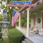 100 Ft. x 18" Stars & Stripes Patriotic USA Plastic Pennant Hanging Banner Decoration, Great for Memorial Day, 4th of July, Veterans Day and any Patriotic Event