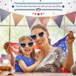 JUSTOTRY 2Pcs 4th of July Sunglasses, Red White and Blue Heart Shaped Glasses with Rhinestone Patriotic Decorations Forth of July Party Accessories for Men Women Children