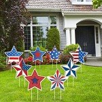 Jetec 4th of July Yard Signs Patriotic Stars Yard Sign Independence Day Outdoor Pathway Decoration with Stakes Waterproof Corrugated Lawn Independence Day Party Supplies, 8 Styles(8 Pieces)