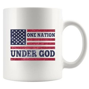 One Nation Under God Patriotism Christian Inspirational Motivational Gifts US Flag For Patriotic Novelty Drinkware Coffee Ceramic Mug 11 oz White
