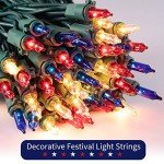 Red White Blue Christmas Lights Green Wire - 100 Count 4th July Decoration Patriotic Mini String Lights Waterproof for Indoor Outdoor Xmas Holiday Party Patio Independence Day Decoration