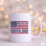 One Nation Under God Patriotism Christian Inspirational Motivational Gifts US Flag For Patriotic Novelty Drinkware Coffee Ceramic Mug 11 oz White