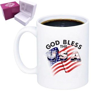 LDSINC God Bless The USA Ceramic Mug - Patriotic American Flag Design - Ideal for Coffee & Tea - Durable Gift for Patriots