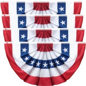 2x4 Ft American Bunting Flags for Outside, 4th of July Outdoor Decorations Patriotic Banner, Pleated Half Fan Flag Swag for Porch, Eaves (Set of 4)