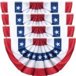 2x4 Ft American Bunting Flags for Outside, 4th of July Outdoor Decorations Patriotic Banner, Pleated Half Fan Flag Swag for Porch, Eaves (Set of 4)