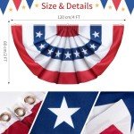 2x4 Ft American Bunting Flags for Outside, 4th of July Outdoor Decorations Patriotic Banner, Pleated Half Fan Flag Swag for Porch, Eaves (Set of 4)