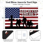 Pinkunn Patriotic Yard Sign Large with Stakes American USA Flag God Bless American Decorations Outdoors 25 x 16 in 4th of July Yard Decor Red White and Blue Metal Lawn Sign Independence Day Garden