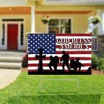 Pinkunn Patriotic Yard Sign Large with Stakes American USA Flag God Bless American Decorations Outdoors 25 x 16 in 4th of July Yard Decor Red White and Blue Metal Lawn Sign Independence Day Garden