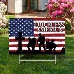 Pinkunn Patriotic Yard Sign Large with Stakes American USA Flag God Bless American Decorations Outdoors 25 x 16 in 4th of July Yard Decor Red White and Blue Metal Lawn Sign Independence Day Garden