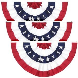 3x6 FT American Bunting Flags Outdoor, 4th of July Pleated Large Fan Flags, USA Patriotic Banner Decorations for Outside Porch, Fence, Yard Garden, Red White and Blue Decor (3)