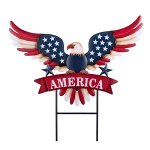 TERESA'S COLLECTIONS 4th of July Decorations for Outdoor, Patriotic Memorial Day Garden Decor, Eagle Metal Yard Art Sign for Outside, Americana Garden Stake for Lawn, Independence Day Gifts, 22.4''