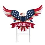 TERESA'S COLLECTIONS 4th of July Decorations for Outdoor, Patriotic Memorial Day Garden Decor, Eagle Metal Yard Art Sign for Outside, Americana Garden Stake for Lawn, Independence Day Gifts, 22.4''