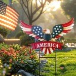TERESA'S COLLECTIONS 4th of July Decorations for Outdoor, Patriotic Memorial Day Garden Decor, Eagle Metal Yard Art Sign for Outside, Americana Garden Stake for Lawn, Independence Day Gifts, 22.4''
