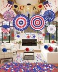 33PCS 4th/Fourth of July Memorial Day Decorations, Patriotic Decorations Outdoor Indoor Office USA Banner Red White Blue Star Streamer Hanging Swirls Veterans Day Decor for Independence Day