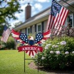 TERESA'S COLLECTIONS 4th of July Decorations for Outdoor, Patriotic Memorial Day Garden Decor, Eagle Metal Yard Art Sign for Outside, Americana Garden Stake for Lawn, Independence Day Gifts, 22.4''
