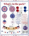33PCS 4th/Fourth of July Memorial Day Decorations, Patriotic Decorations Outdoor Indoor Office USA Banner Red White Blue Star Streamer Hanging Swirls Veterans Day Decor for Independence Day