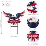 TERESA'S COLLECTIONS 4th of July Decorations for Outdoor, Patriotic Memorial Day Garden Decor, Eagle Metal Yard Art Sign for Outside, Americana Garden Stake for Lawn, Independence Day Gifts, 22.4''