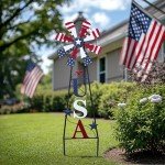 TERESA'S COLLECTIONS 4th of July Decorations for Outdoor Decor, Patriotic Memorial Day Decorations Wind Spinner Garden Yard Sign, USA Americana Windmill Decorative Stake Independence Day Gifts 26''