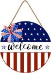 American 4th of July Door Sign Independence Day Wreath Patriotic Stars Door Hanger Memorial Day Welcome Front for Door Decor 12 Inch Outdoor
