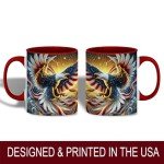 American Eagle Coffee Mug, 11oz Ceramic Patriotic Cup with Bald Eagle and USA Flag Design, Independence Day Gift for Men, Women, Veterans, Family, July 4th Drinkware, Dishwasher and Microwave Safe